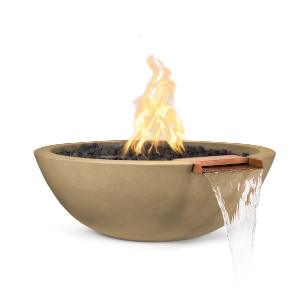 The Outdoor Plus 33 Round Sedona Fire, Water Bowl, GFRC Concrete, Brown, Low Voltage Electronic Ignition, Liquid Propane OPT-33RFWE12V-BRN-LP - main